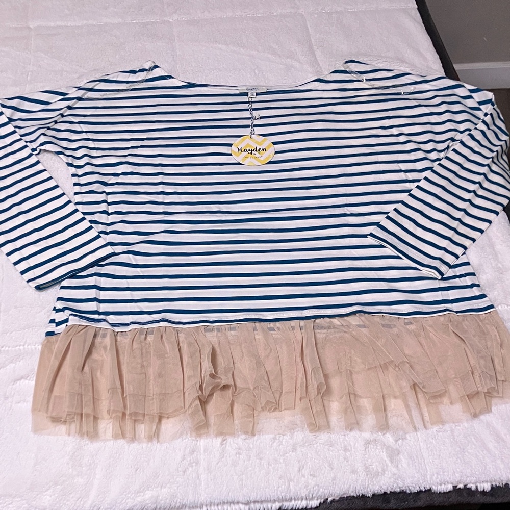 Hayden Navy and Beige Striped Long Sleeve Top